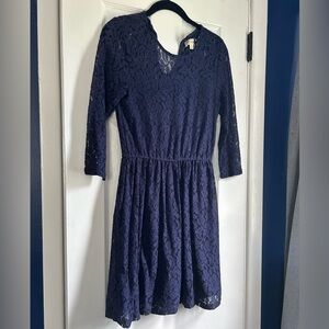 3/4 sleeve lace dress navy blue